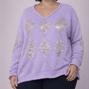 Plus Size Lavender Knit Sweater with Sequin Detail (2X / 3x)